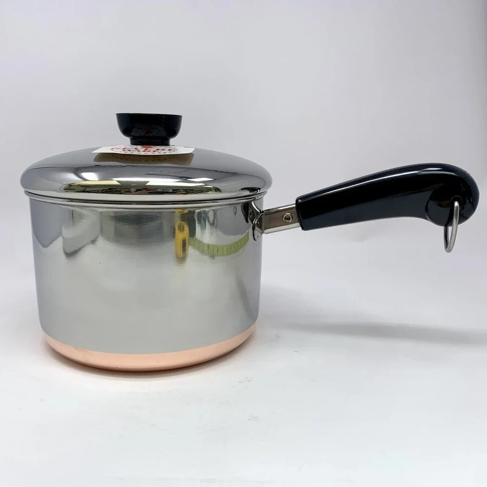 Vintage Revere Ware Copper Bottom Tall 2 Quart Pot Saucepan w Lid '82 New